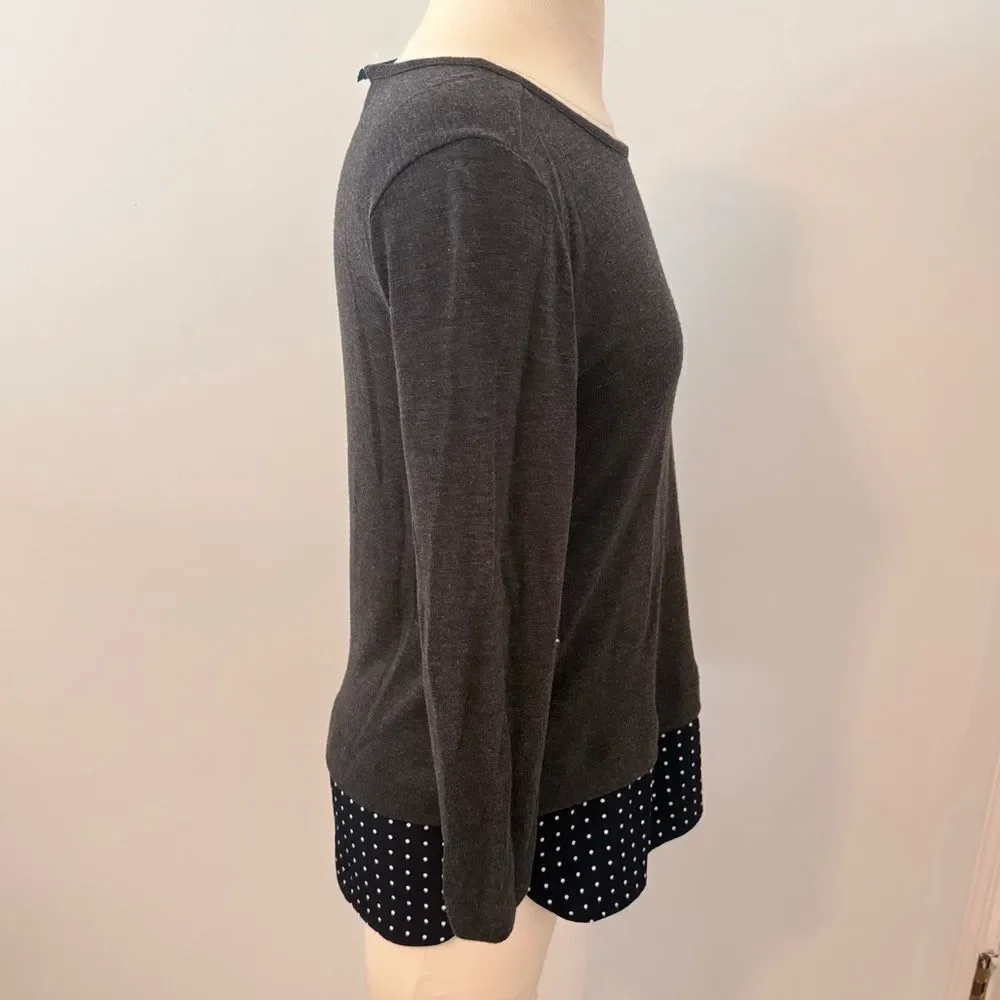 J. Crew Mercantile Twofer Mixed-Media Polka Dot Hem Grey Sweater Size Small